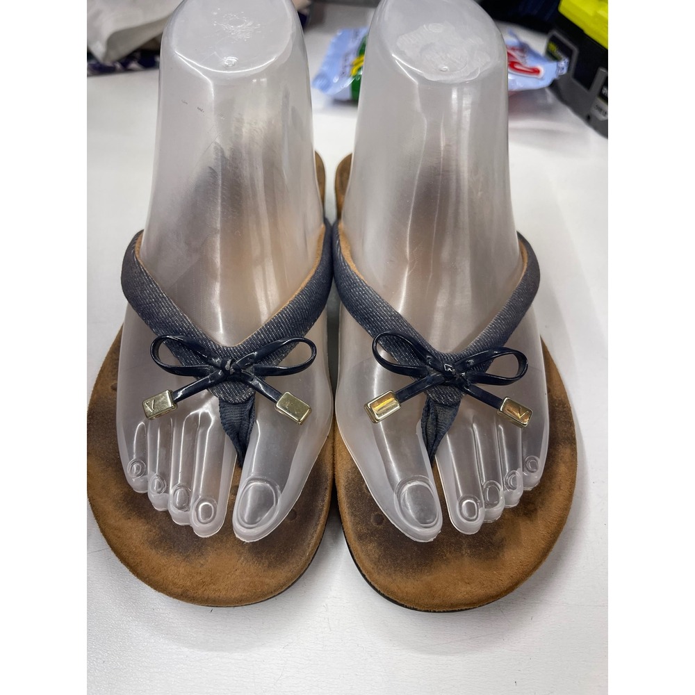 Vionic Navy Denim Bow Thong Sandals Orthaheel Orthotic Flip Flops Women 9